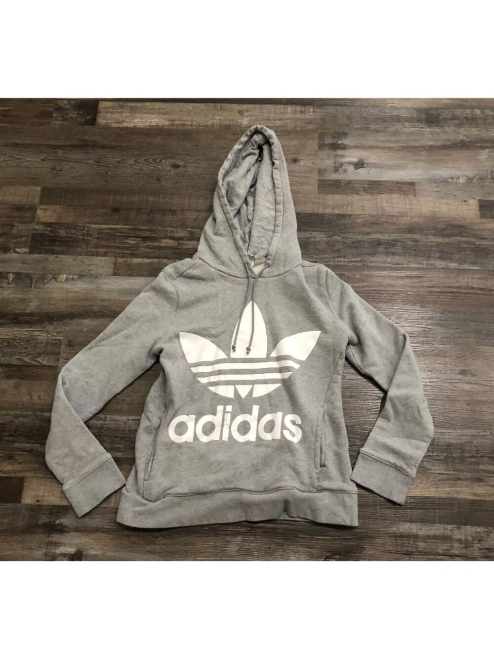 Adidas Womens XS Gray Trefoil Logo Hoodie Pullover Sweatshirt